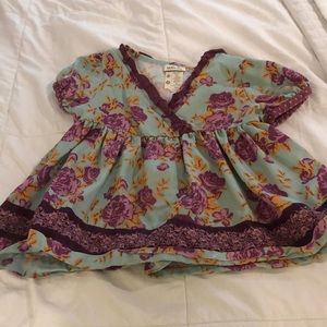 Empire waisted green & purple floral top